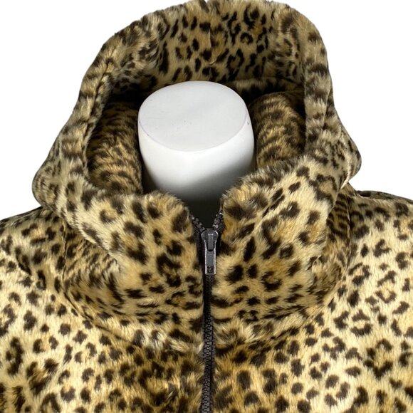 Vintage J. Percy Marvin Richards Faux Fur Jacket Leopard Print Hood Zip Size L - Picture 3 of 9